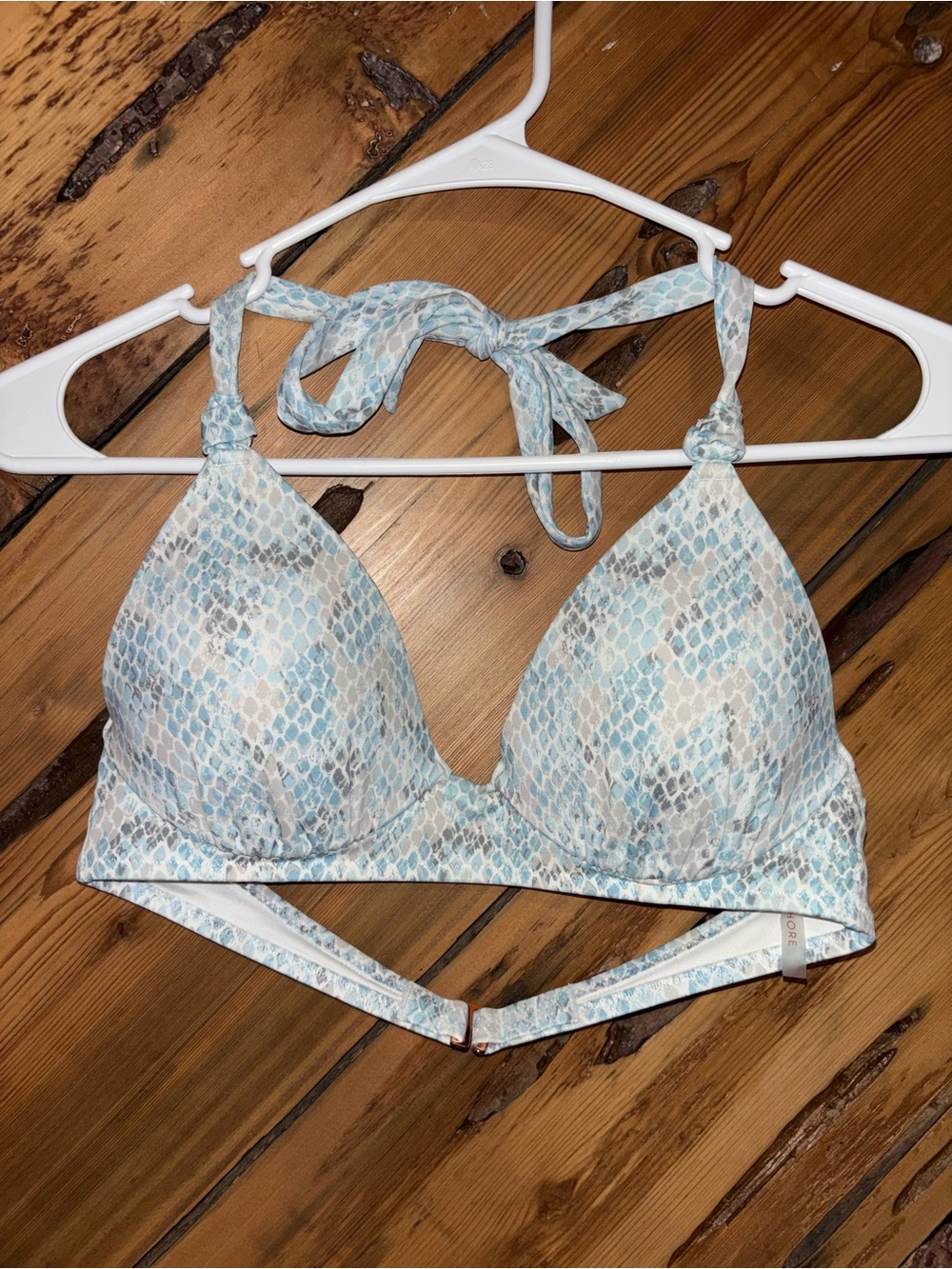 Women's Halter Bikini Top in Light Blue Snake Print size 34B